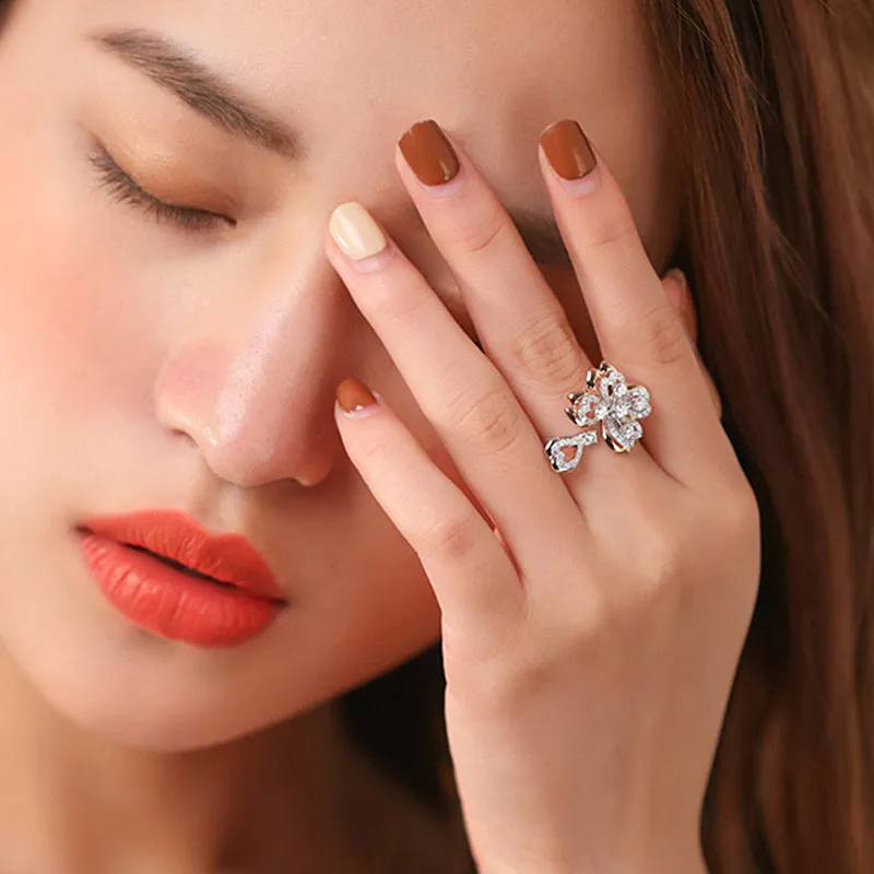 Diamond Sakura Flower Open Ring