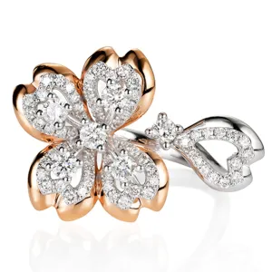 Diamond Sakura Flower Open Ring