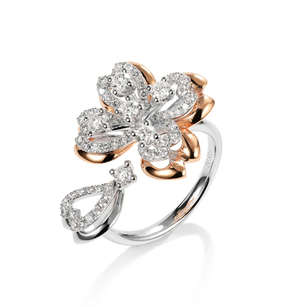 Diamond Sakura Flower Open Ring