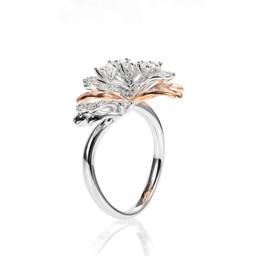 Diamond Sakura Flower Open Ring