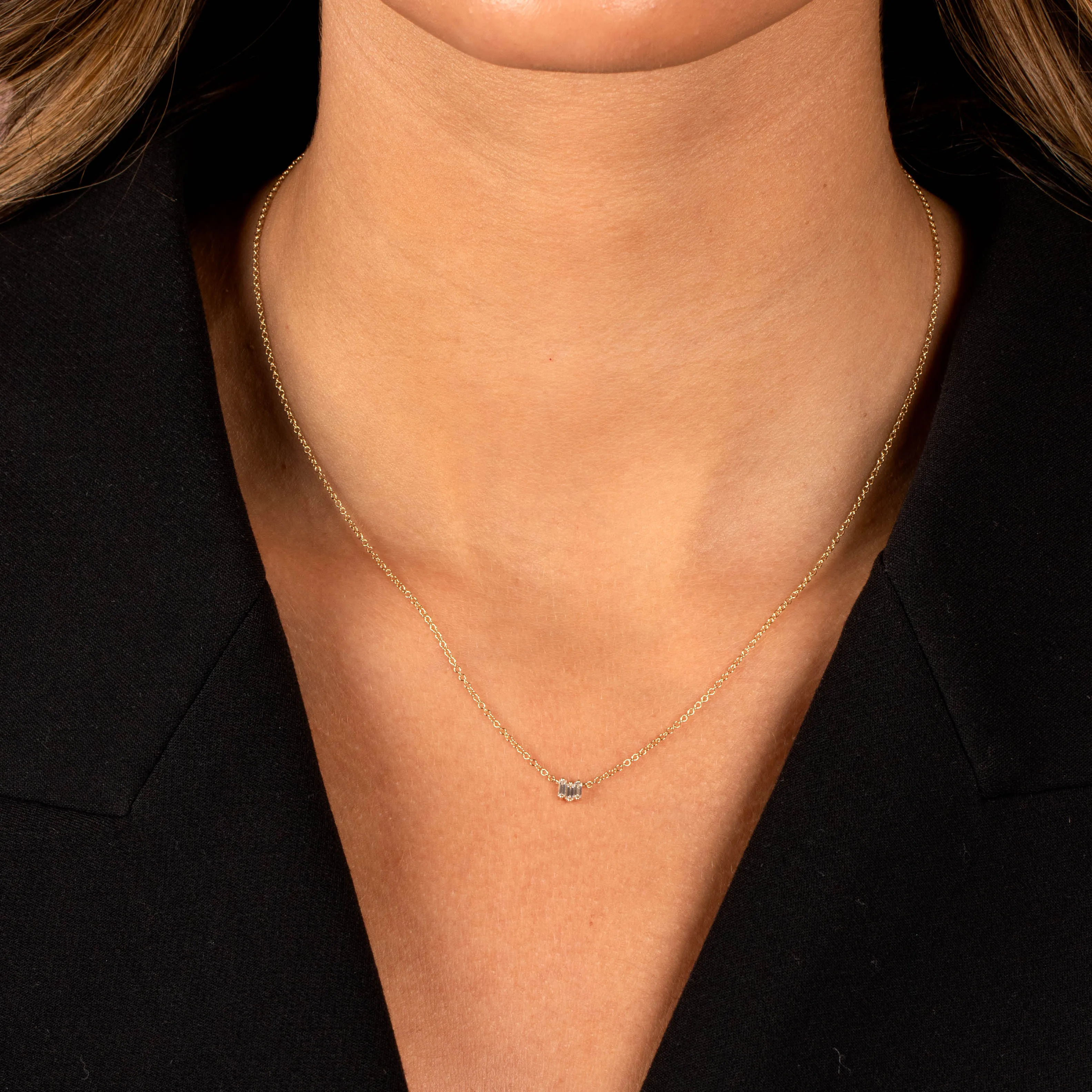 Diamond Scattered Baguette Pendant Necklace 14K