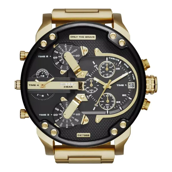 Diesel Mr Daddy 2.0 Gold Stainless Steel Black Dial Chronograph Quartz Watch for Gents - DZ7333