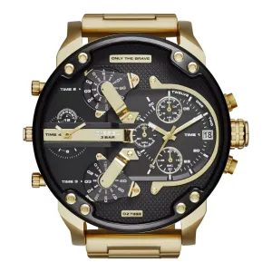 Diesel Mr Daddy 2.0 Gold Stainless Steel Black Dial Chronograph Quartz Watch for Gents - DZ7333