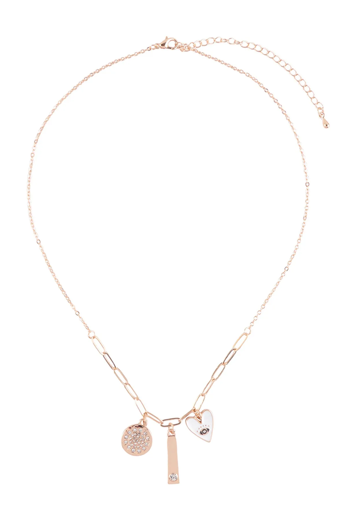 DISK HEART BAR CUBIC MULTI PENDANT CHARM NECKLACE