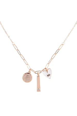 DISK HEART BAR CUBIC MULTI PENDANT CHARM NECKLACE