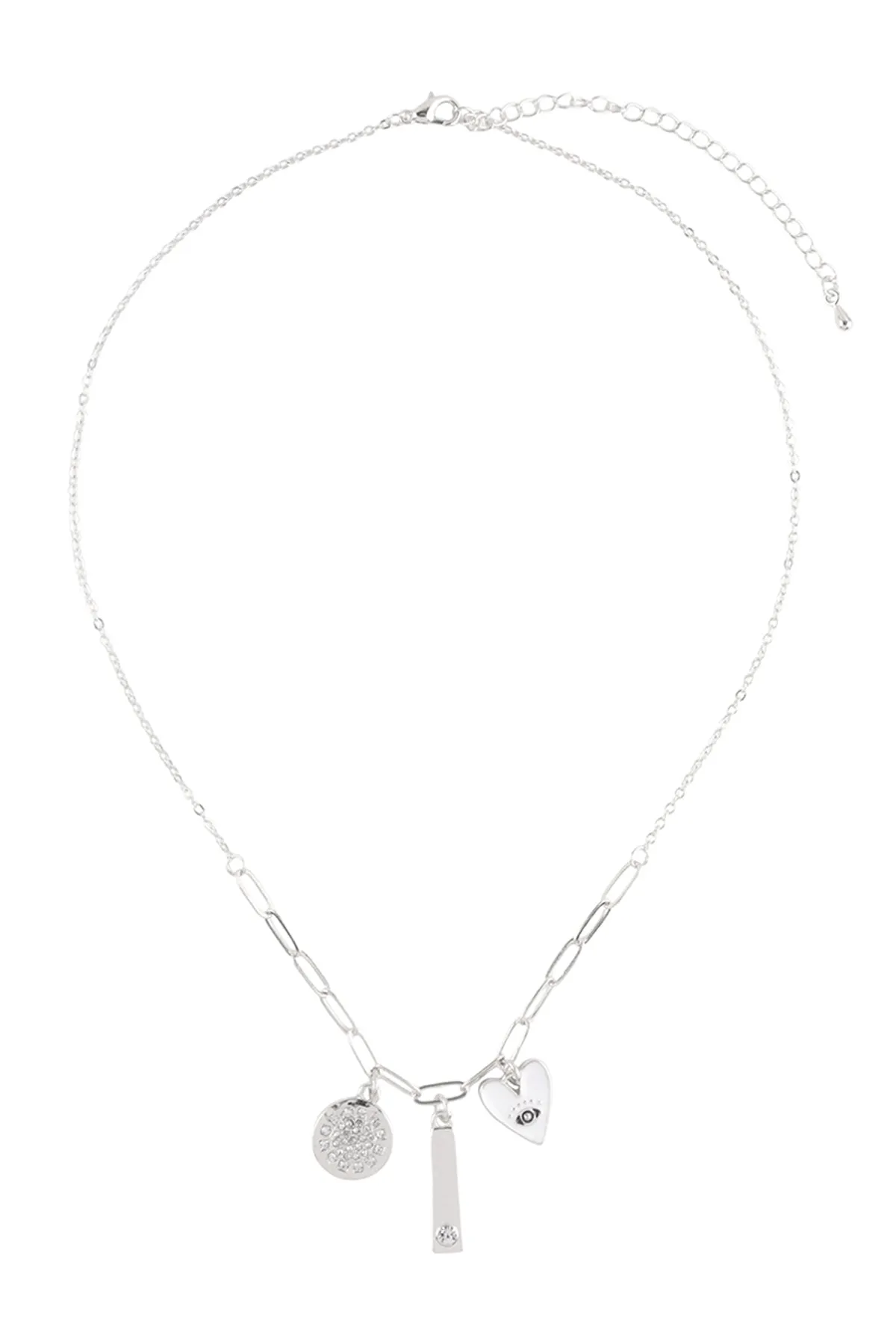 DISK HEART BAR CUBIC MULTI PENDANT CHARM NECKLACE