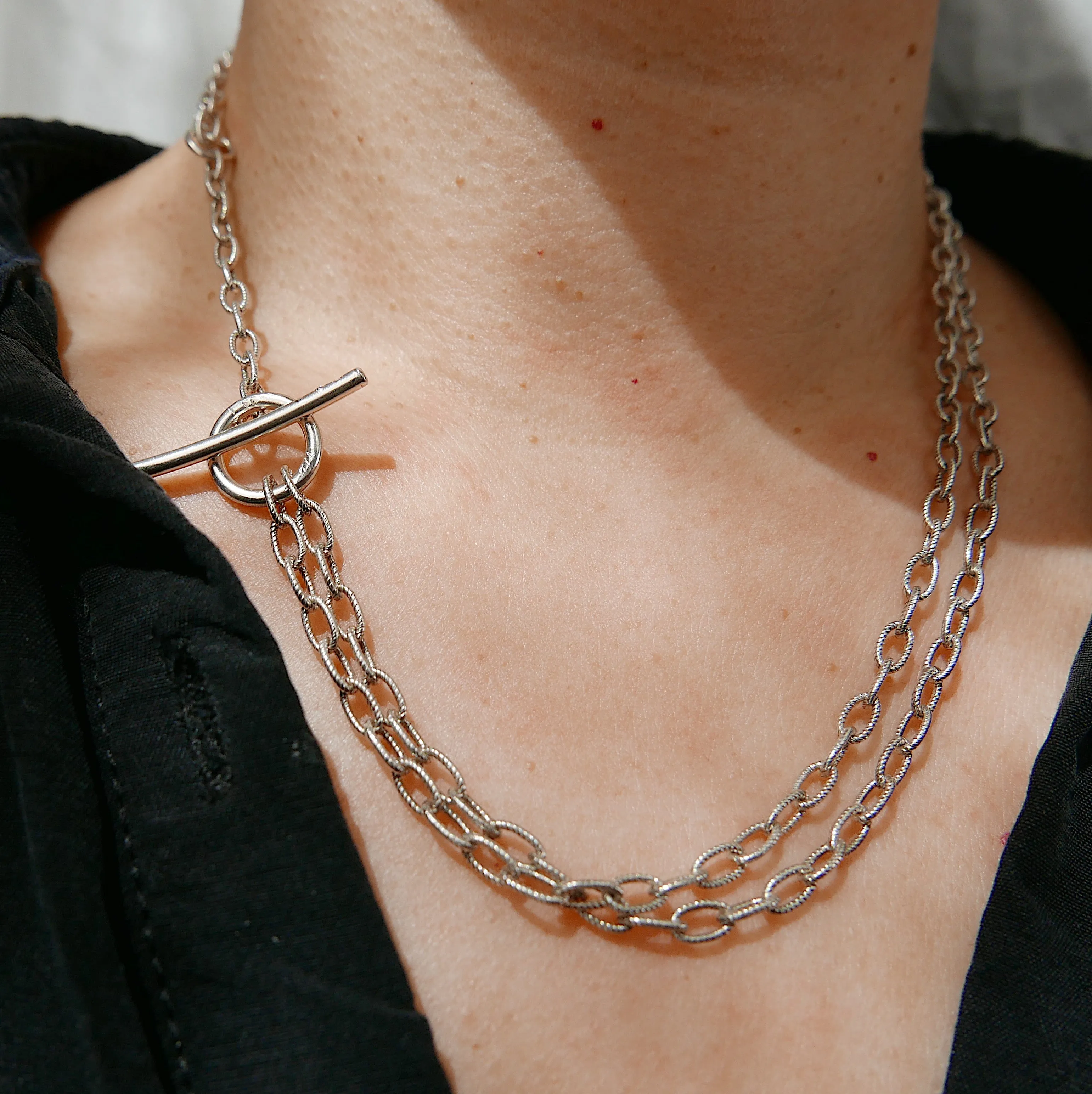 Double Chain Diamond Bar Necklace - Medium