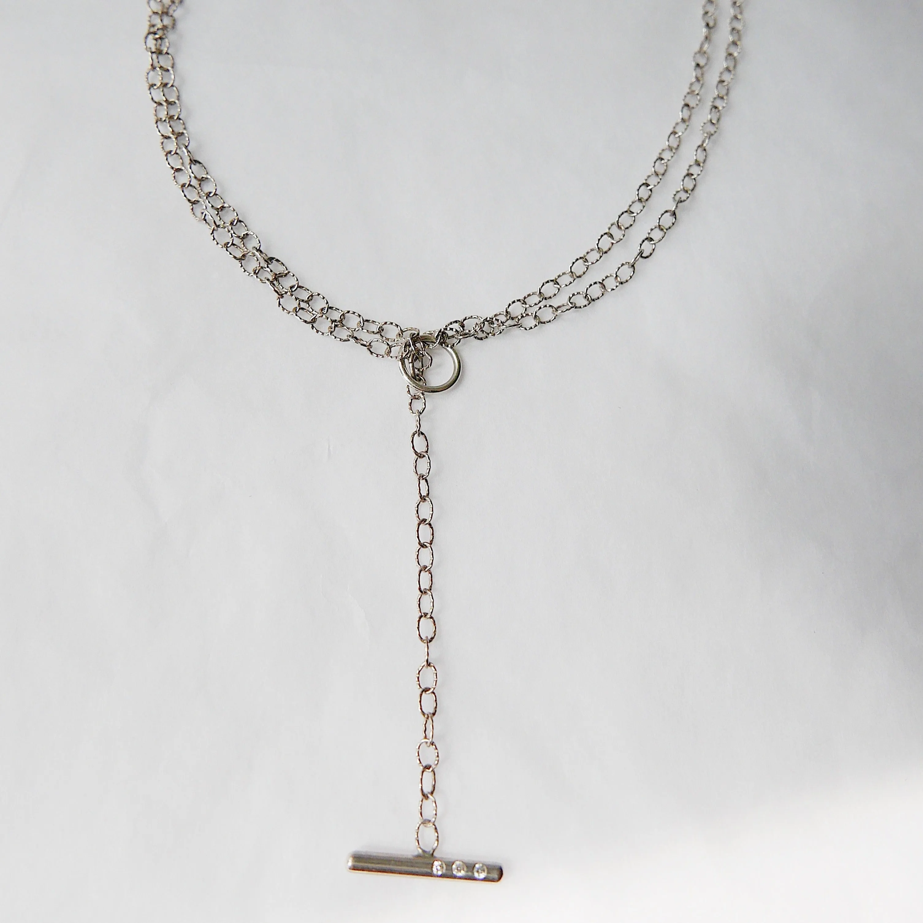 Double Chain Diamond Bar Necklace - Medium
