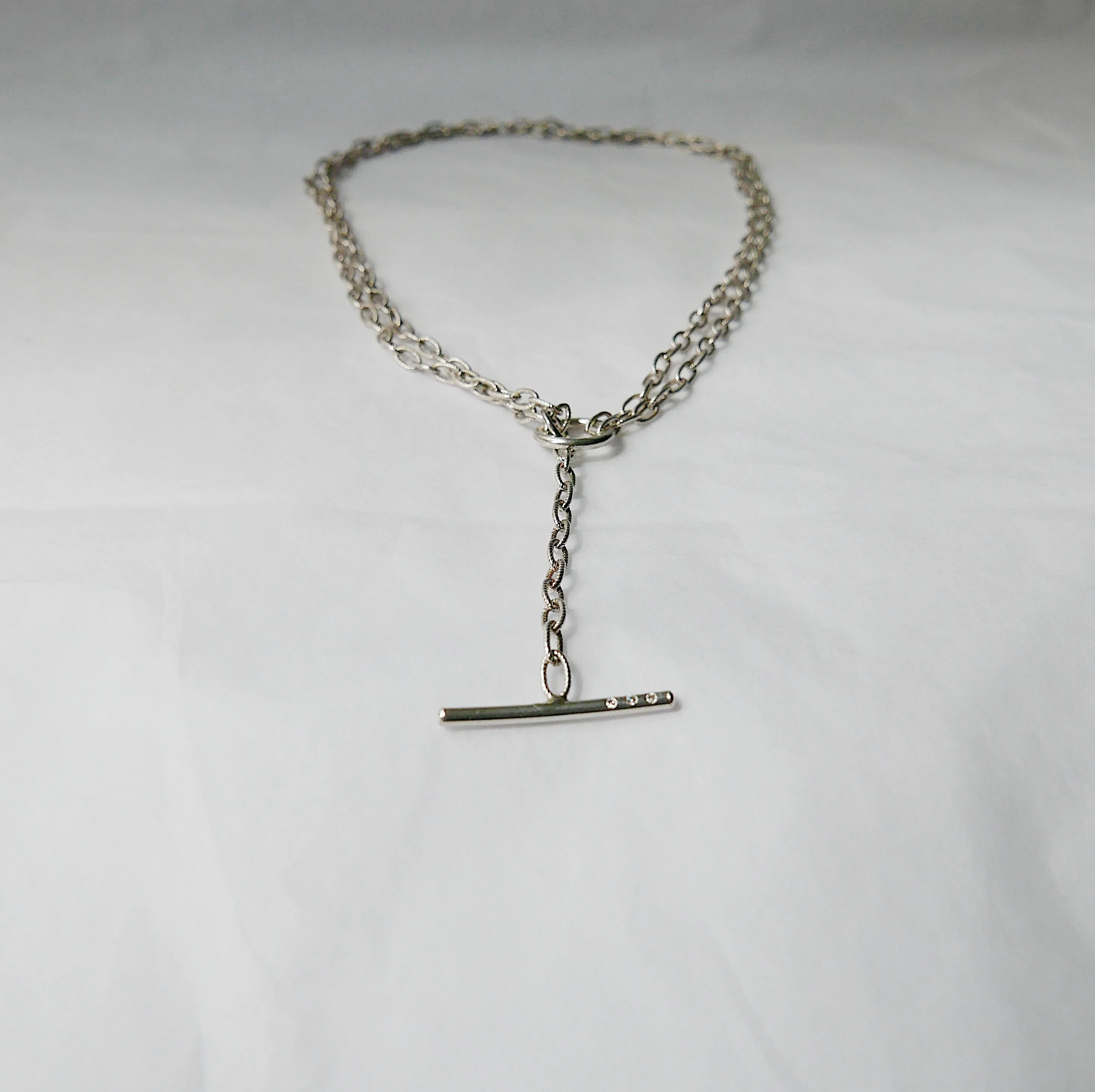 Double Chain Diamond Bar Necklace - Medium