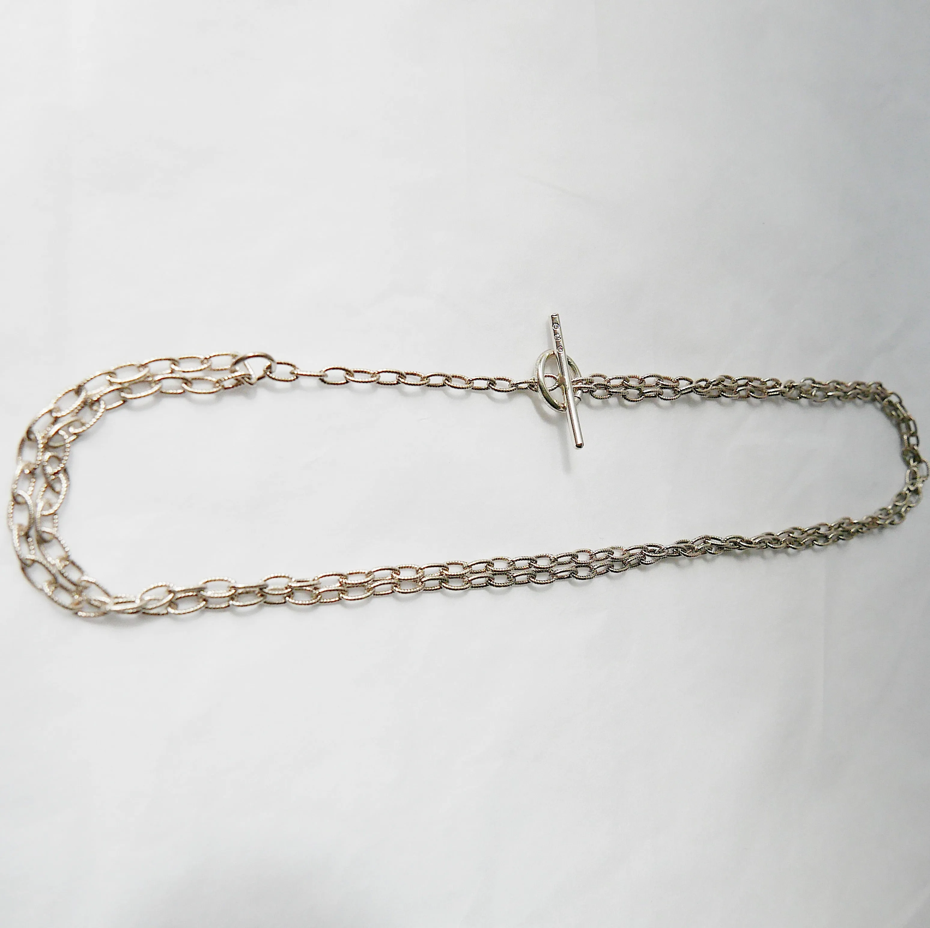 Double Chain Diamond Bar Necklace - Medium