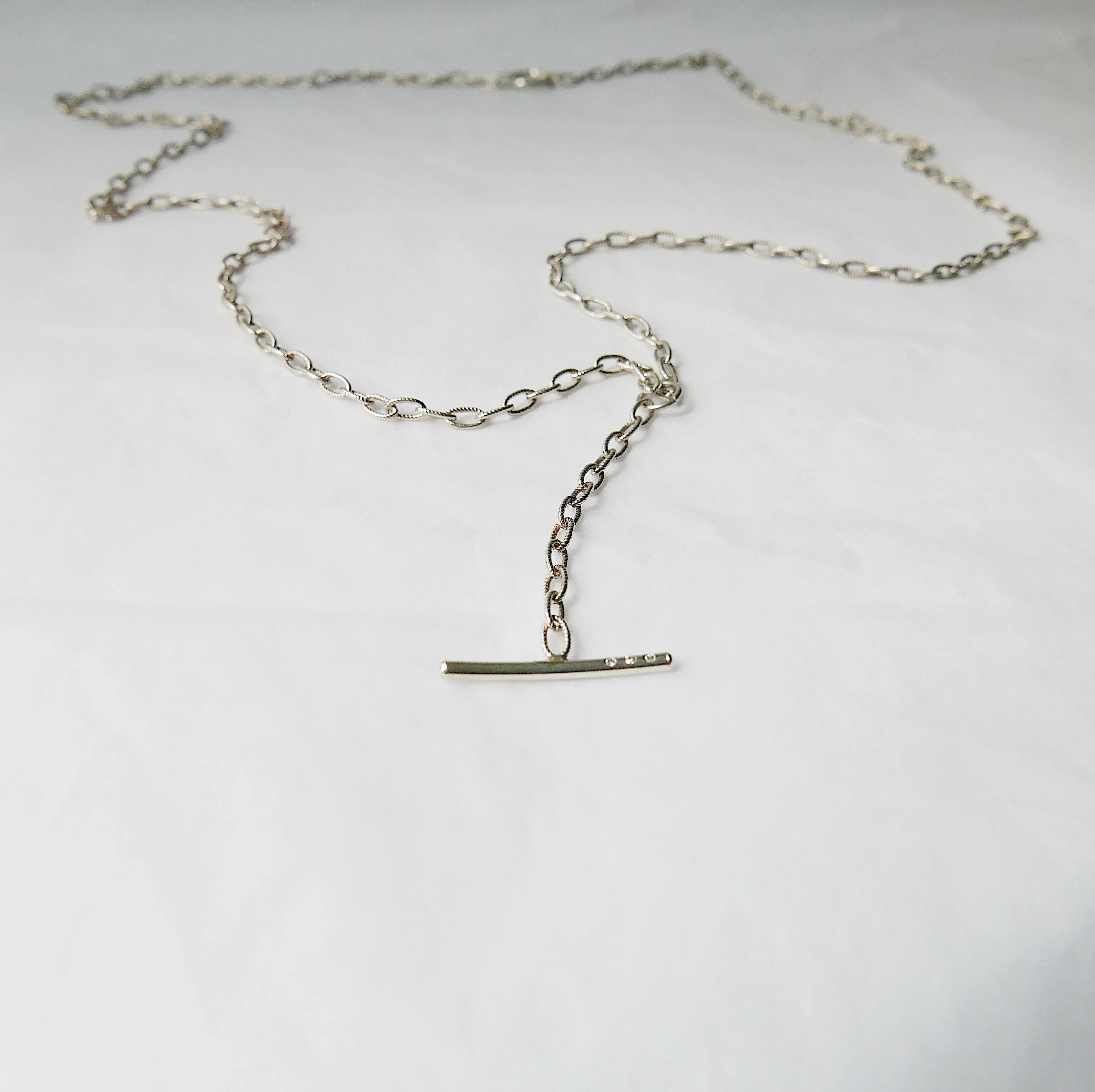 Double Chain Diamond Bar Necklace - Medium