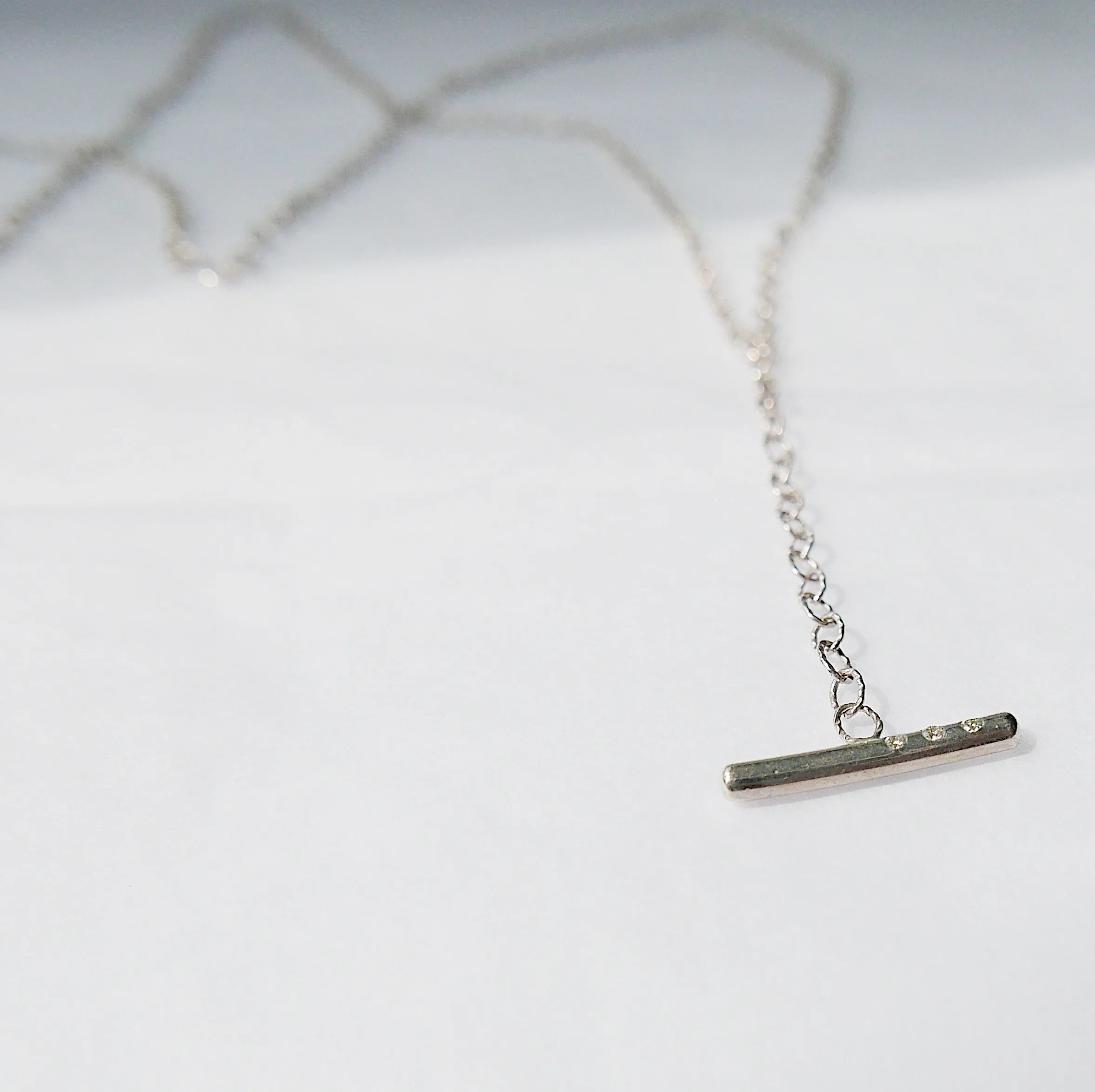 Double Chain Diamond Bar Necklace - Medium