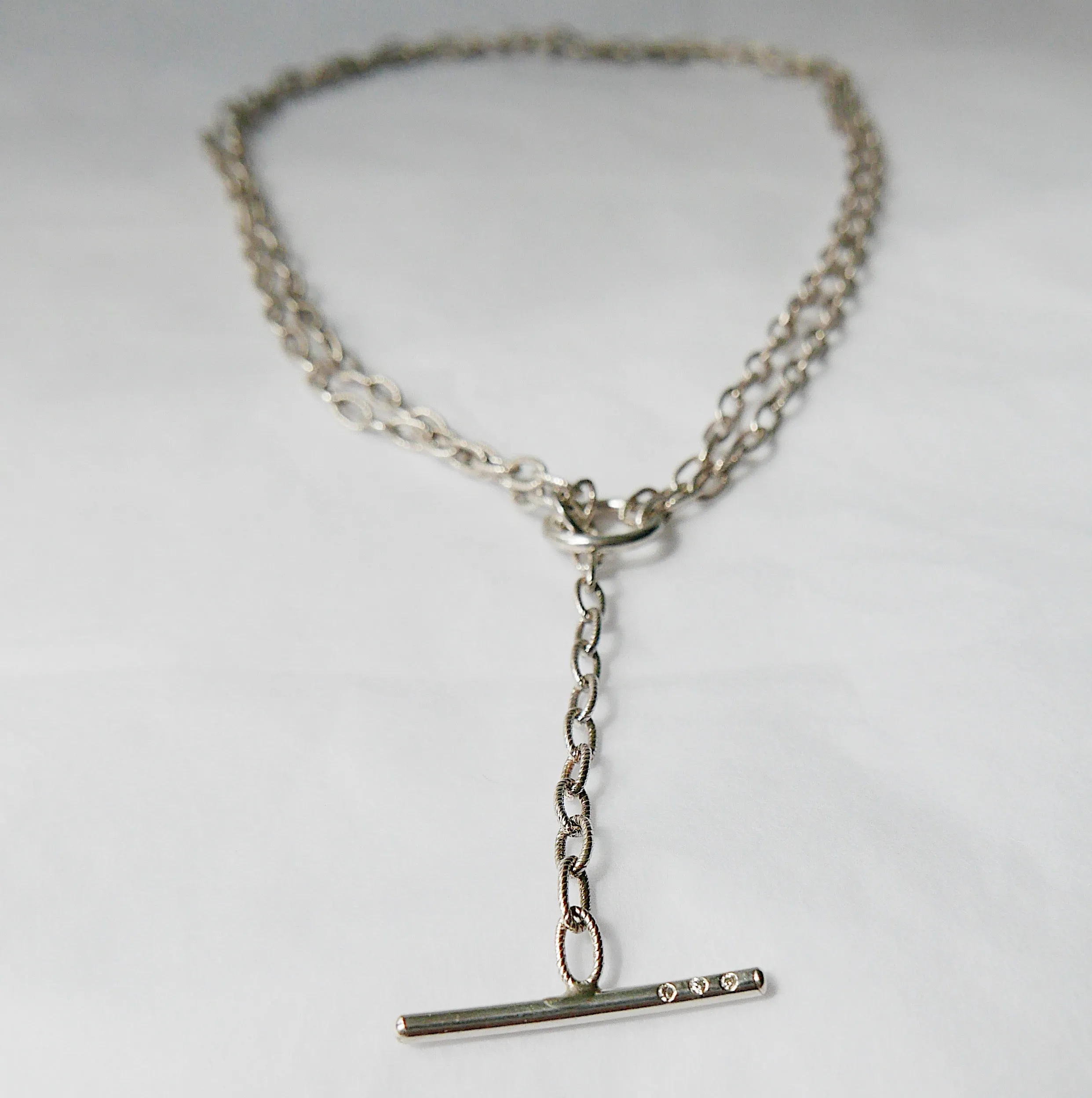 Double Chain Diamond Bar Necklace - Medium