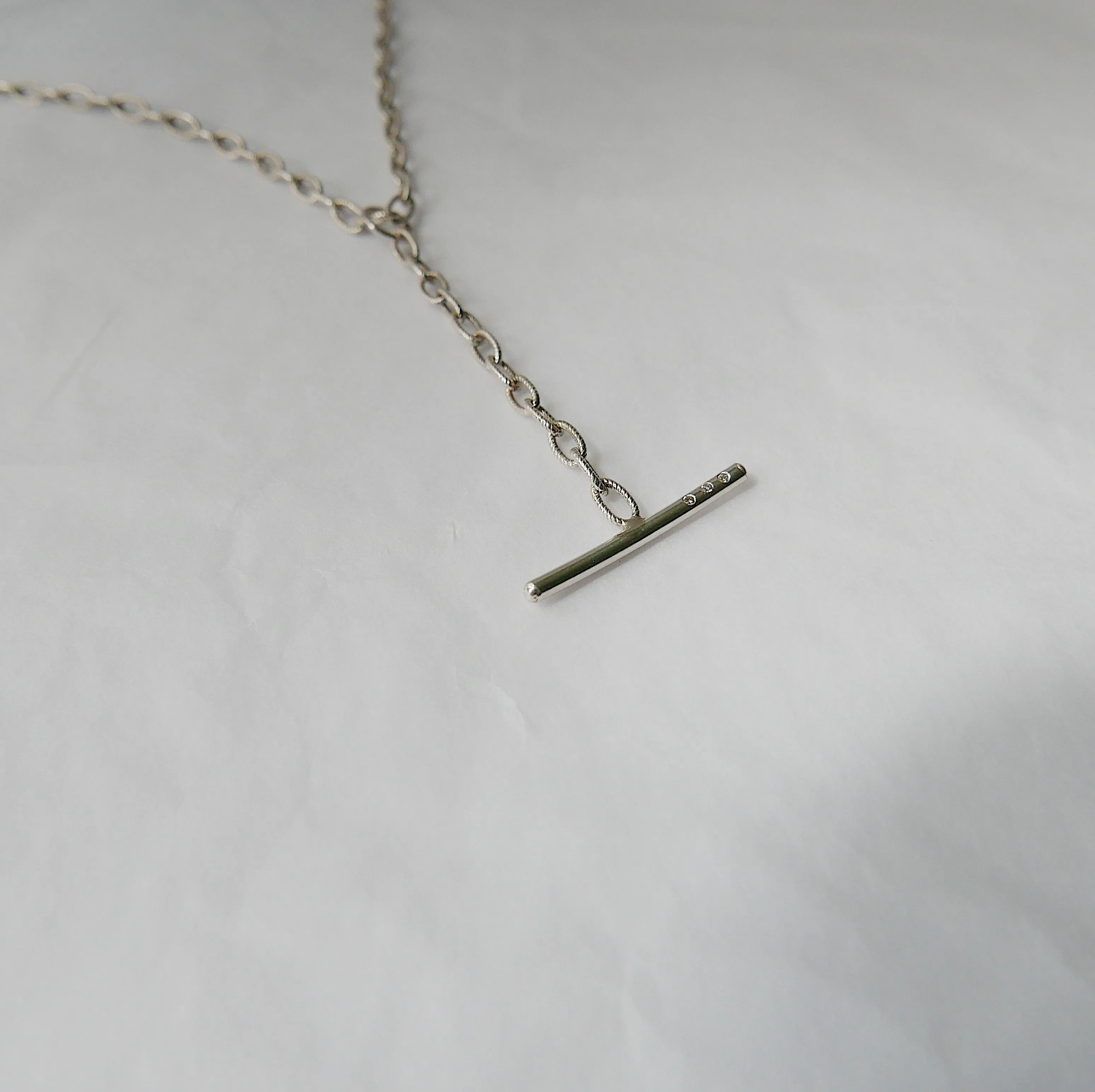 Double Chain Diamond Bar Necklace - Medium