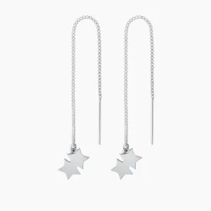 Double Star Threader Earrings in Sterling Silver