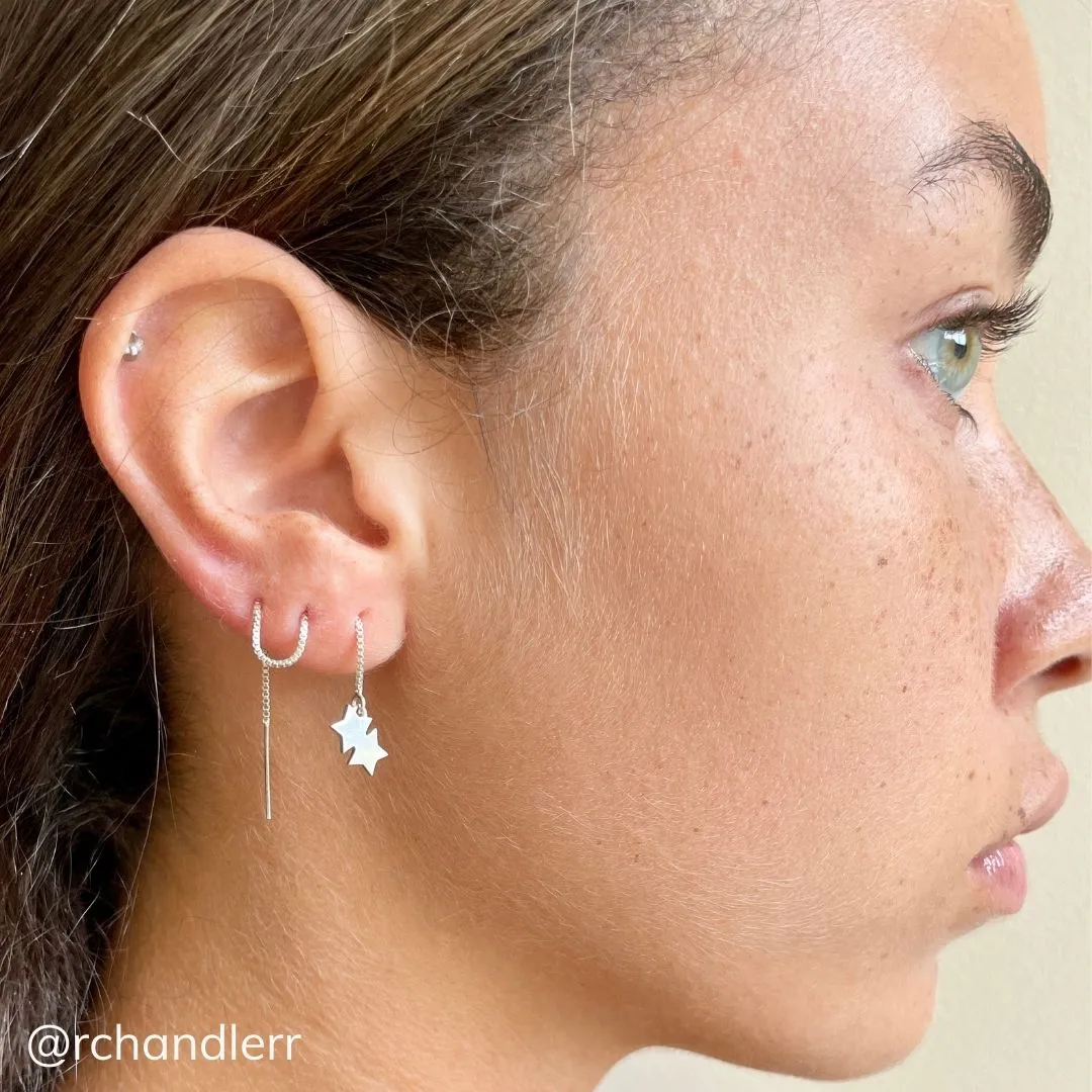 Double Star Threader Earrings in Sterling Silver