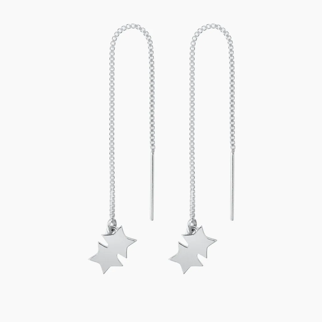Double Star Threader Earrings in Sterling Silver