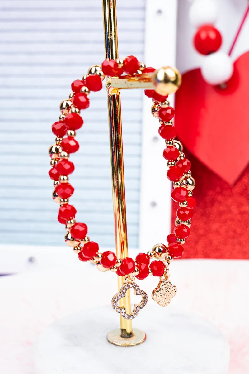 Double Trouble Quatrefoil Red Beaded Bracelet Set