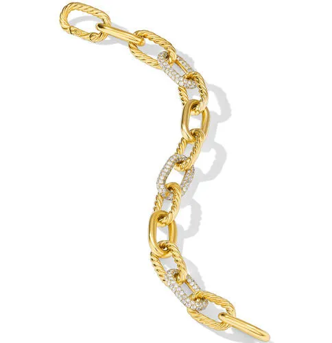 DY Madison Chain Bracelet in 18K Yellow Gold with Diamonds, Size Large