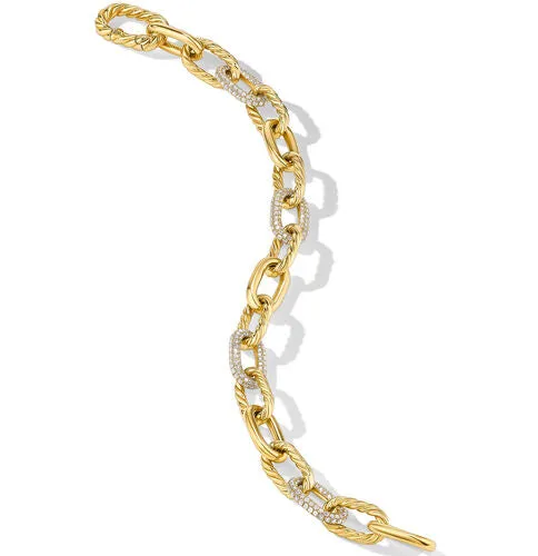 DY Madison Chain Bracelet in 18K Yellow Gold with Diamonds, Size Large