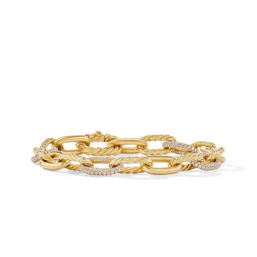DY Madison Chain Bracelet in 18K Yellow Gold with Diamonds, Size Large