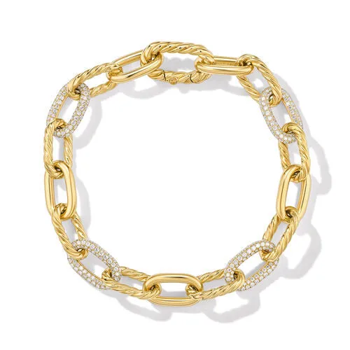 DY Madison Chain Bracelet in 18K Yellow Gold with Diamonds, Size Large