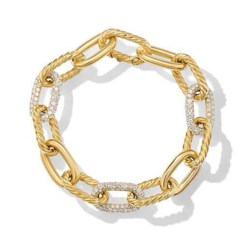 DY Madison Chain Bracelet in 18K Yellow Gold with Diamonds, Size Large