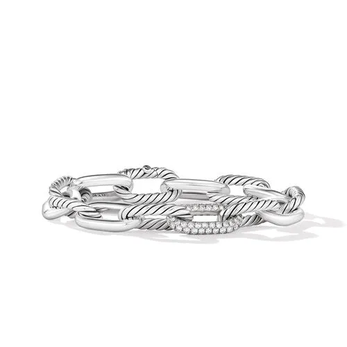 DY Madison Chain Bracelet in Sterling Silver with Diamonds, Size Large