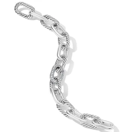 DY Madison Chain Bracelet in Sterling Silver with Diamonds, Size Large