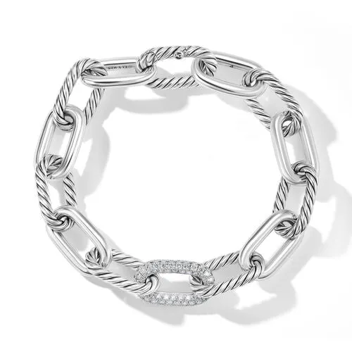 DY Madison Chain Bracelet in Sterling Silver with Diamonds, Size Large