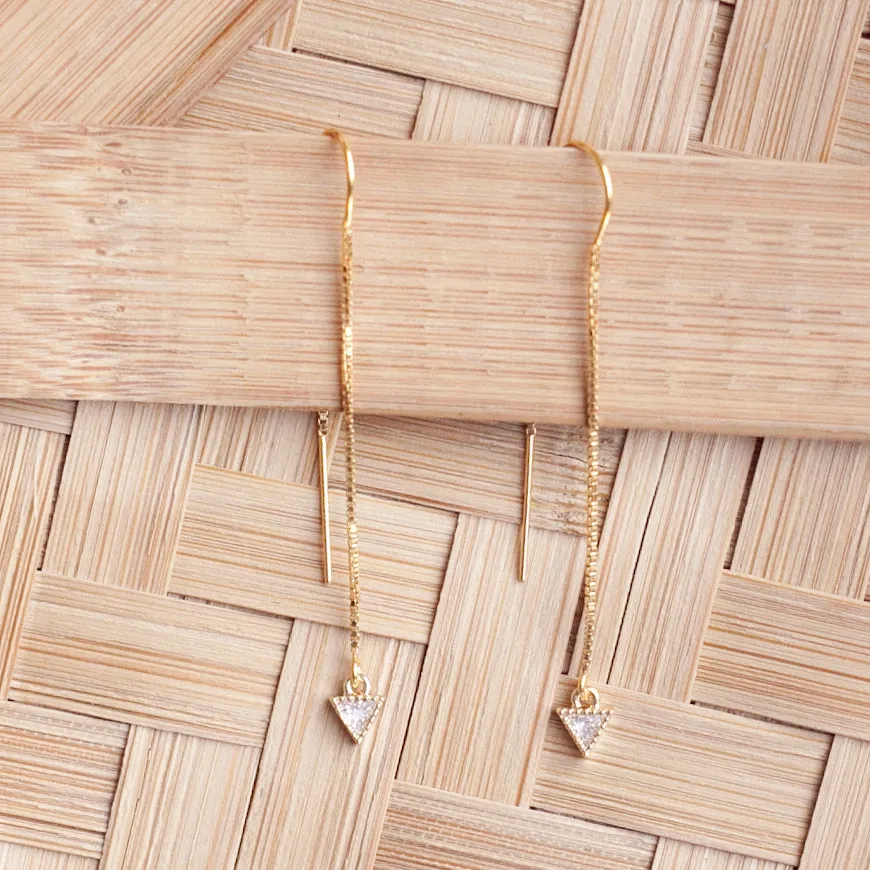 Earring Threader 18K Gold Filled with Triangle Cubic Zirconia Inlay (Long)