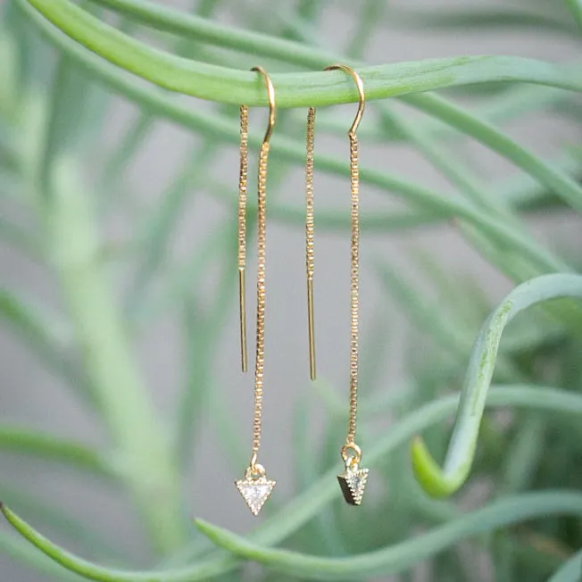 Earring Threader 18K Gold Filled with Triangle Cubic Zirconia Inlay (Long)