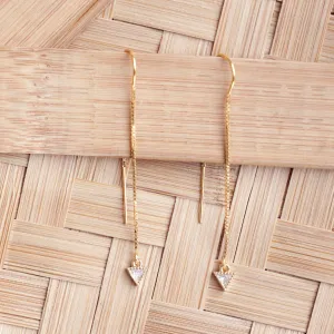 Earring Threader 18K Gold Filled with Triangle Cubic Zirconia Inlay (Long)