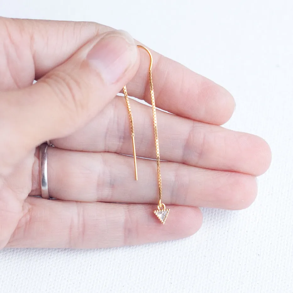 Earring Threader 18K Gold Filled with Triangle Cubic Zirconia Inlay (Long)