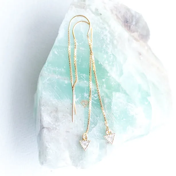 Earring Threader 18K Gold Filled with Triangle Cubic Zirconia Inlay (Long)