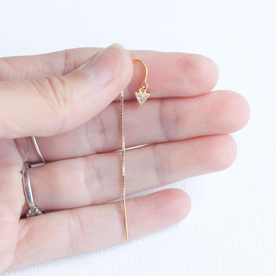 Earring Threader 18K Gold Filled with Triangle Cubic Zirconia Inlay (Short)