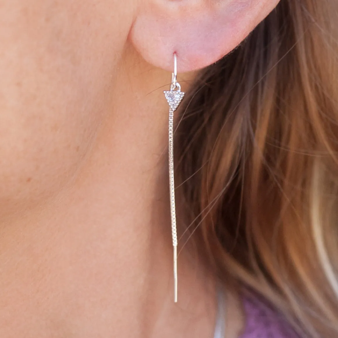 Earring Threader 18K Gold Filled with Triangle Cubic Zirconia Inlay (Short)