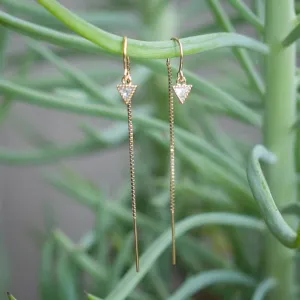 Earring Threader 18K Gold Filled with Triangle Cubic Zirconia Inlay (Short)