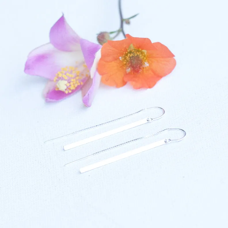 Earring Threader with Bar in 0.925 Sterling Silver Long Bar