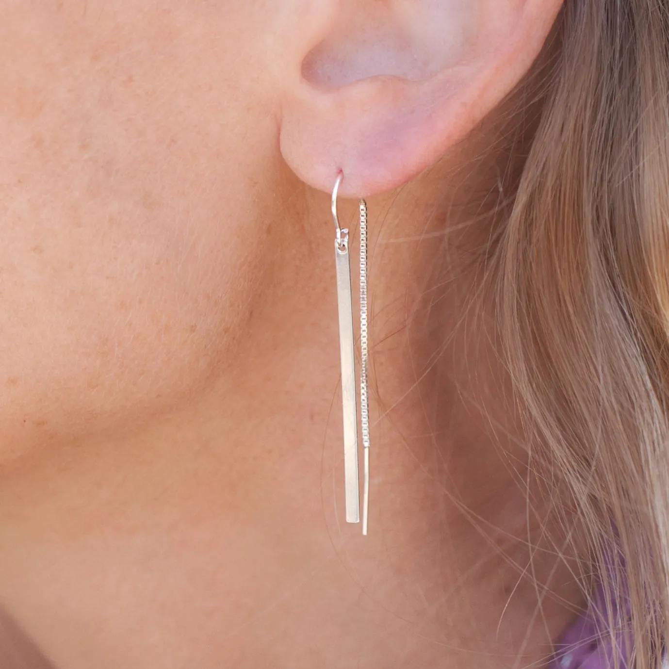 Earring Threader with Bar in 0.925 Sterling Silver Long Bar