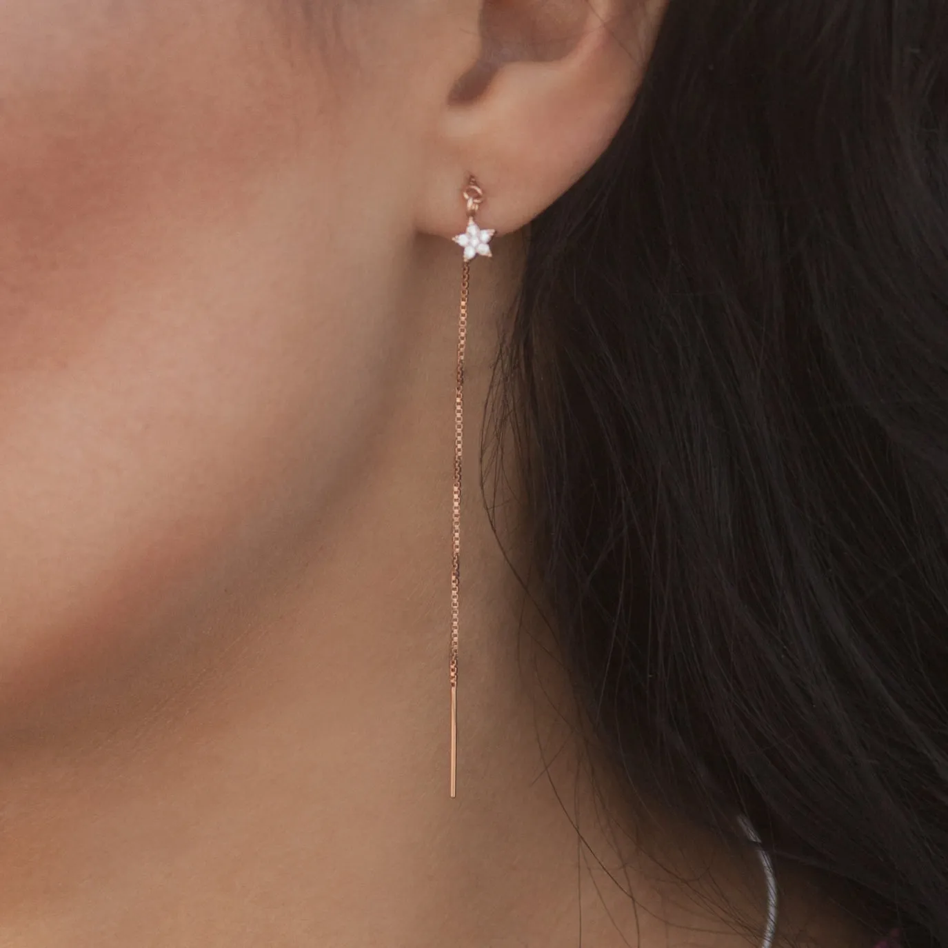 Earring Threader with Cubic Zirconia Star in Rose Gold Vermeil