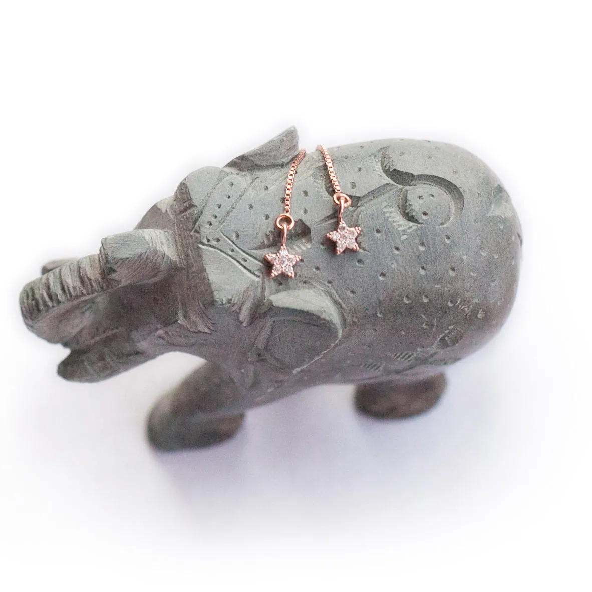 Earring Threader with Cubic Zirconia Star in Rose Gold Vermeil