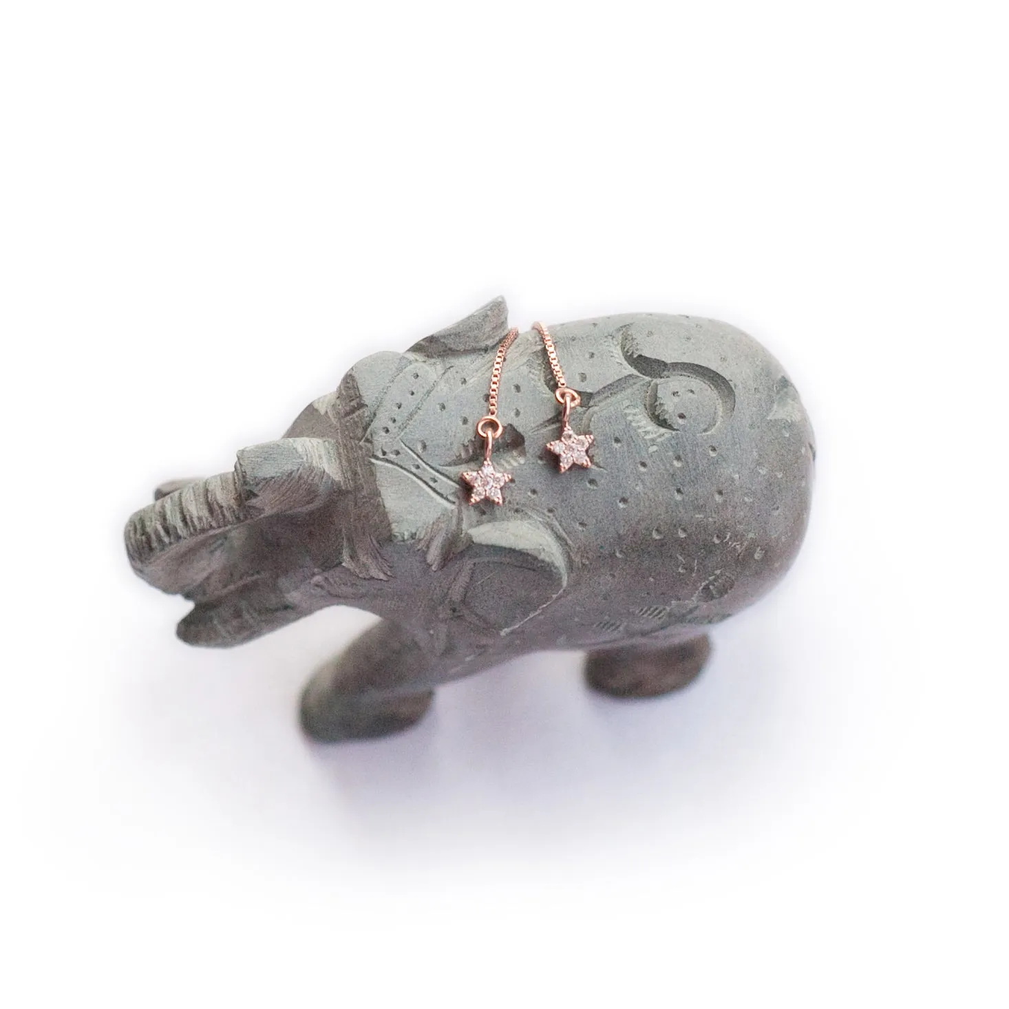 Earring Threader with Cubic Zirconia Star in Rose Gold Vermeil