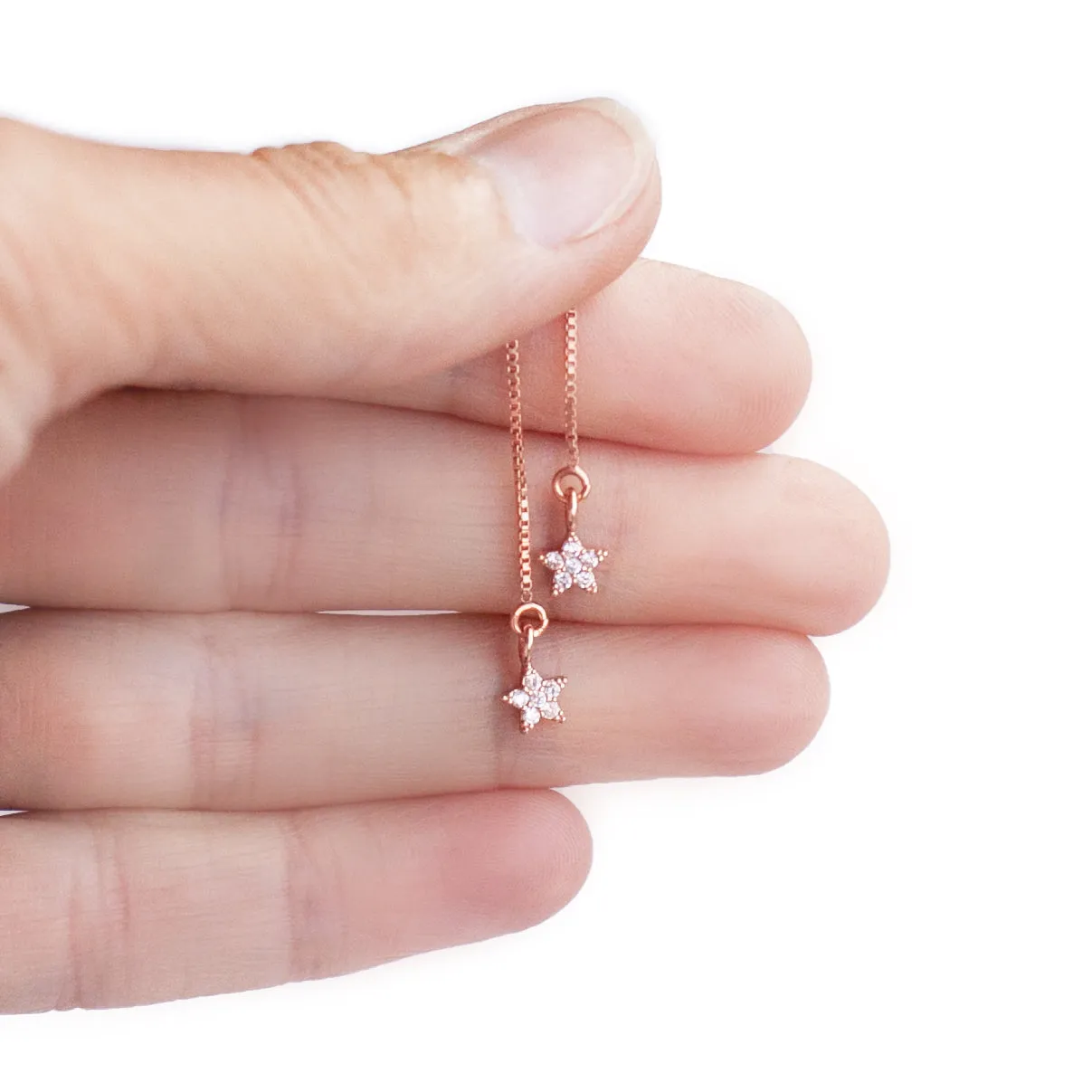 Earring Threader with Cubic Zirconia Star in Rose Gold Vermeil