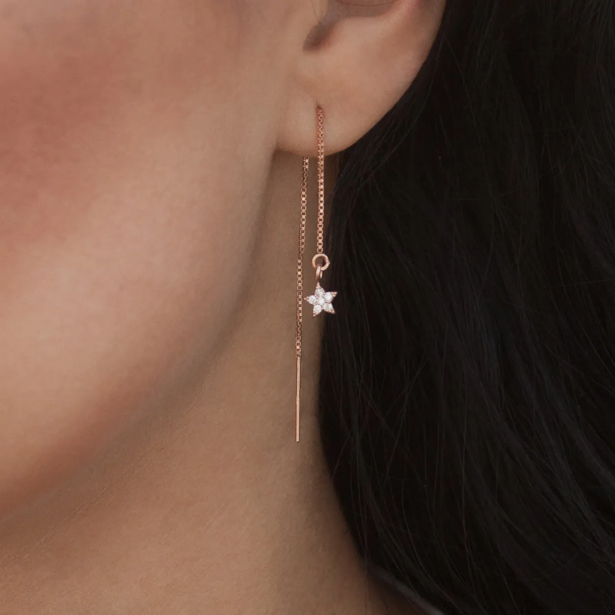 Earring Threader with Cubic Zirconia Star in Rose Gold Vermeil