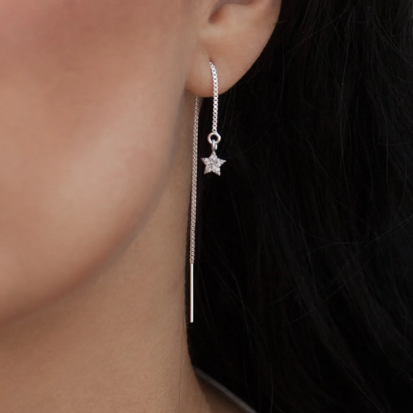 Earring Threader with Cubic Zirconia Star in Sterling Silver