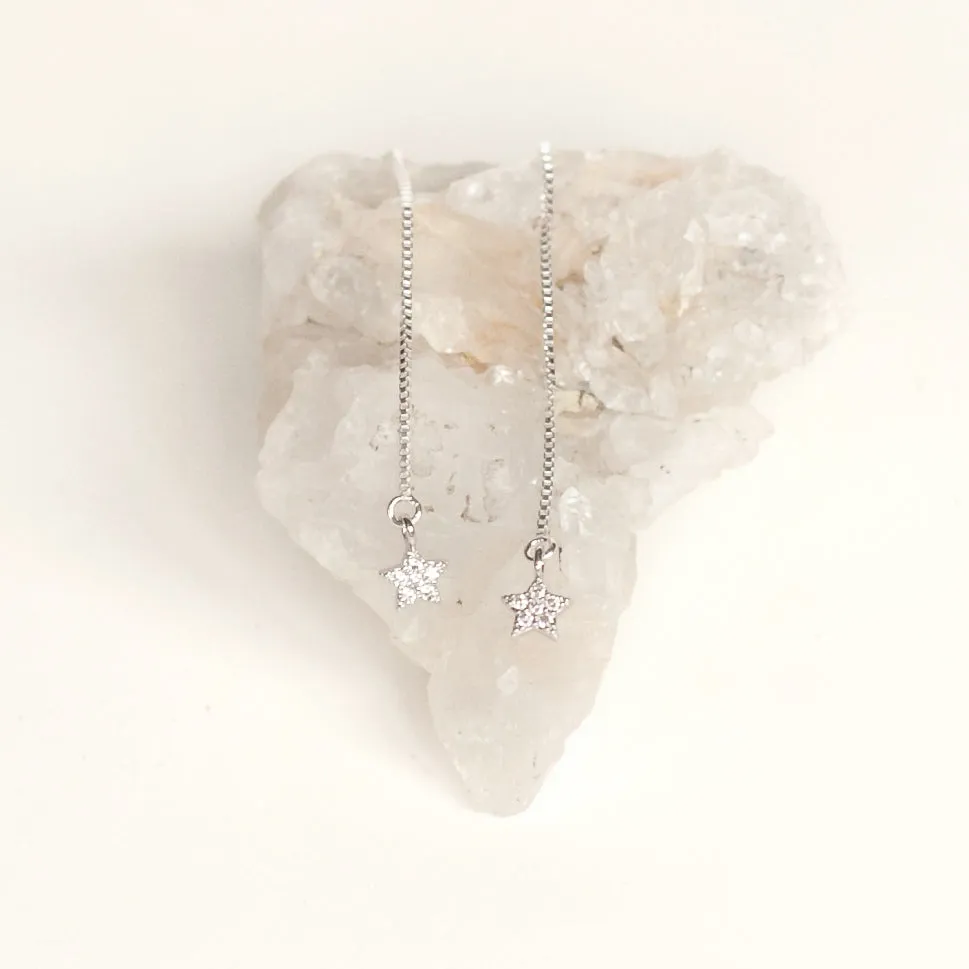 Earring Threader with Cubic Zirconia Star in Sterling Silver