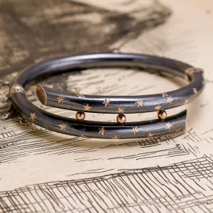 Edwardian Niello Silver & Rose Gold Star Bangle