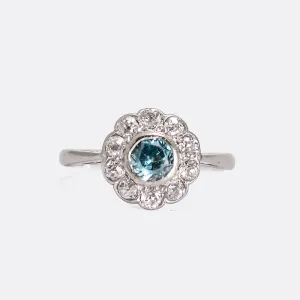 Edwardian Zircon & Diamond Flower Cluster Ring