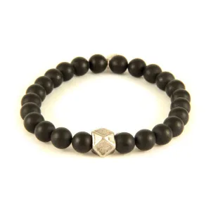 Elastic Bracelet with Semi Precious Black Agate Stones and Faceted Bead
